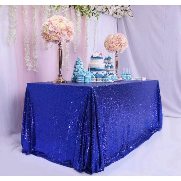 Royal Blue Sequin Tablecloth 50x80” Wedding Party Home Linen Decor ~ New - Picture 2 of 3
